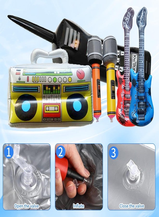 YIHAOSSING 80s 90s Theme Party Decorations, Includes a Boom box, Inflatable Cell Phone, 2 Microphones,2 Inflatable Guitar and a Hand Pump for Hip Hop Party Theme Supplies Cosplay Props (7pcs) - Image 4